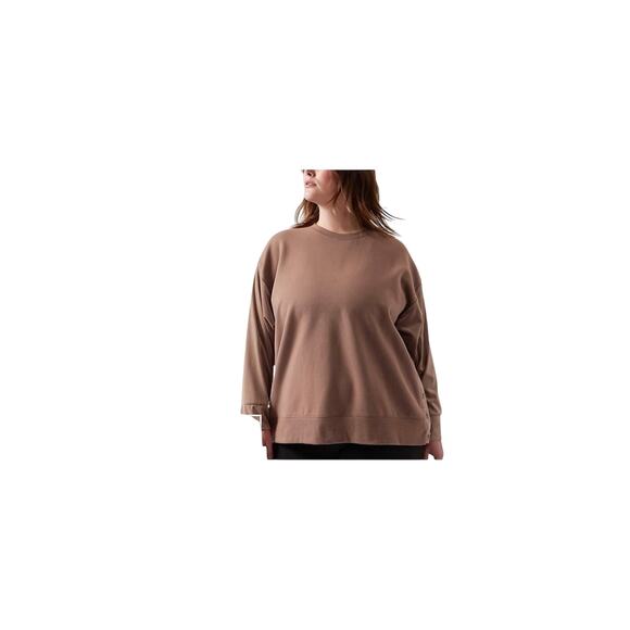 ATHLETA Retroplush Velvet Womens Medium Crewneck Sweatshirt Side Snaps Brown - Picture 2 of 10